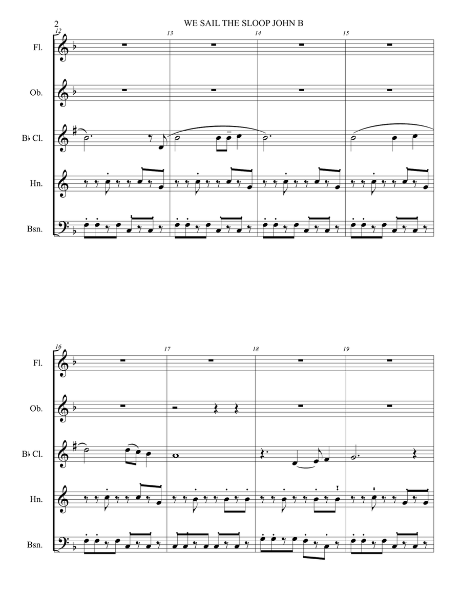 WE SAIL THE SLOOP JOHN B Woodwind Quintet scores gallery preview page 3