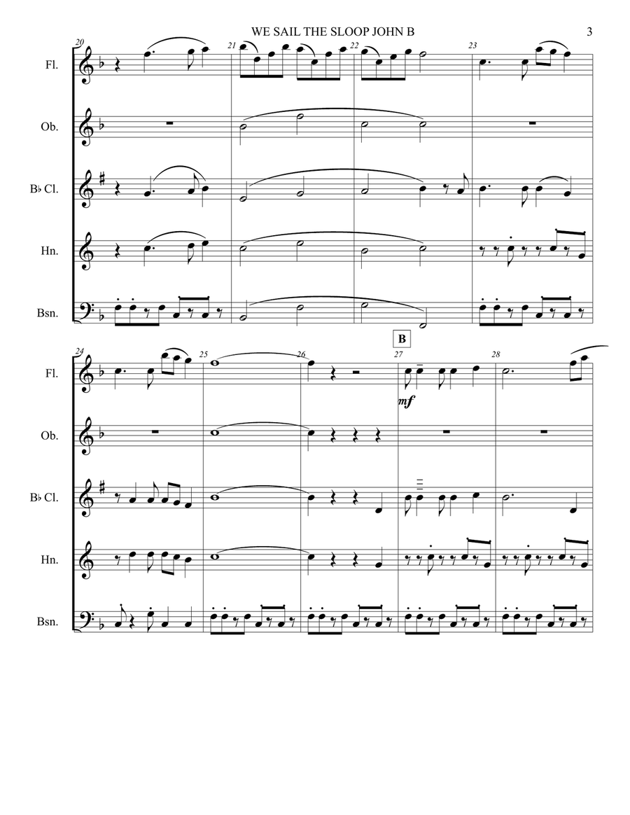 WE SAIL THE SLOOP JOHN B Woodwind Quintet scores gallery preview page 4