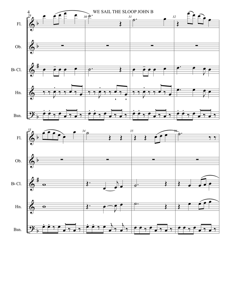 WE SAIL THE SLOOP JOHN B Woodwind Quintet scores gallery preview page 5