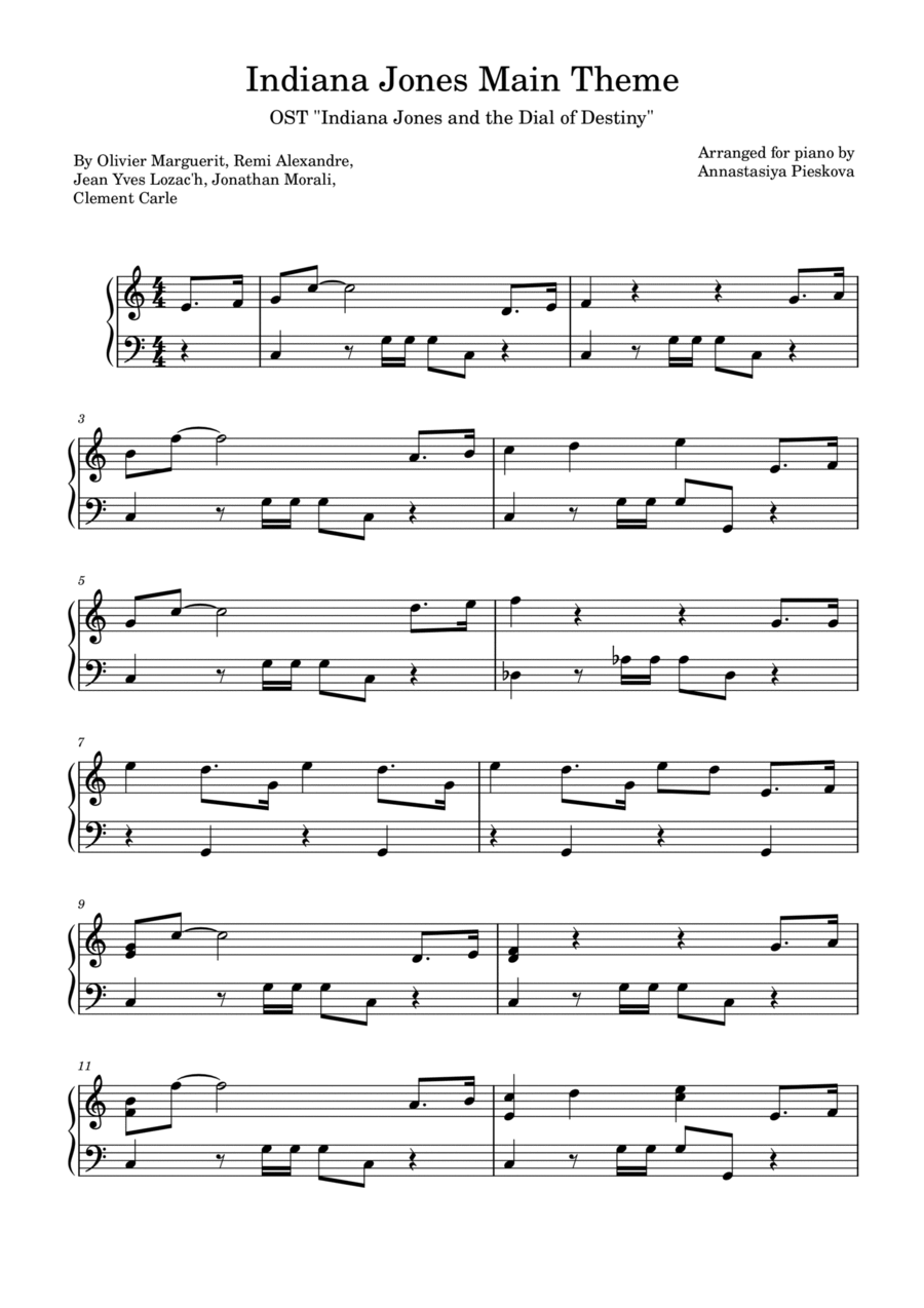 Theme Indiana Jones 5 Easy Piano scores gallery preview page 1