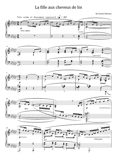 Debussy - La fille aux cheveux de lin - For Piano Solo Original With Fingered