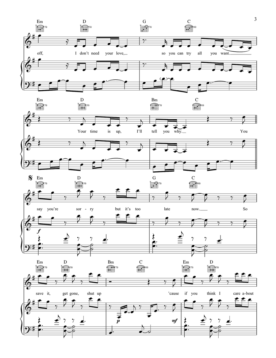 IDGAF IDGAF Piano, Vocal, Guitar scores gallery preview page 3