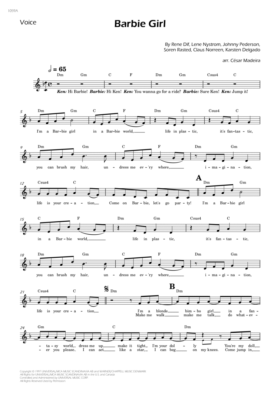 Barbie Girl by Aqua Piano Digital Sheet Music Sheet Music Plus