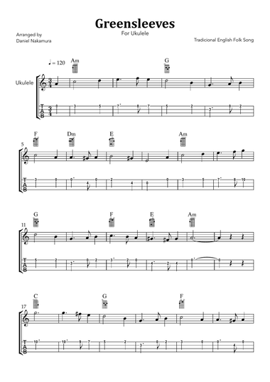 Greensleeves (For Ukulele with TAB)