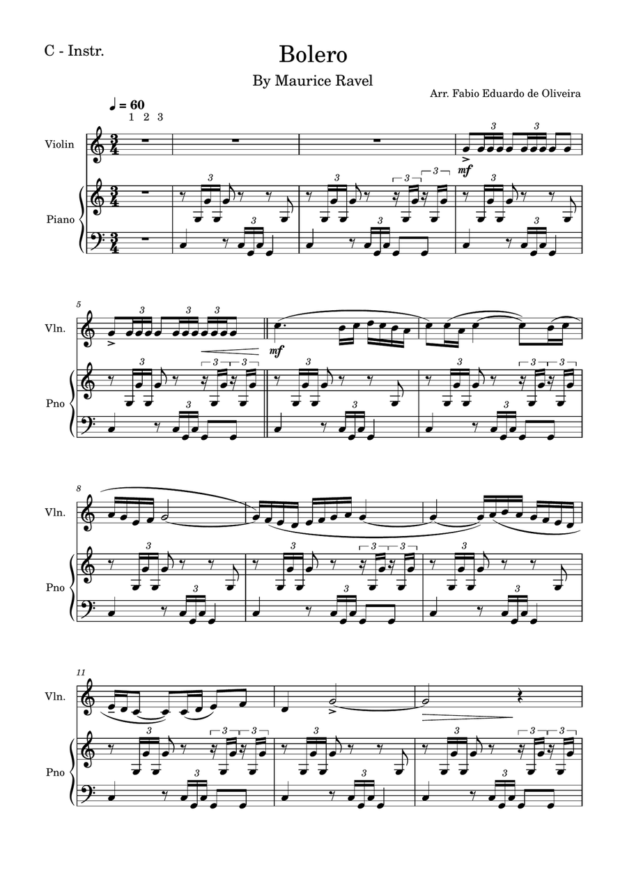 Bolero (Ravel) + Mp3 Playback and Demo + Solo and Piano Parts Violin Solo scores gallery preview page 2
