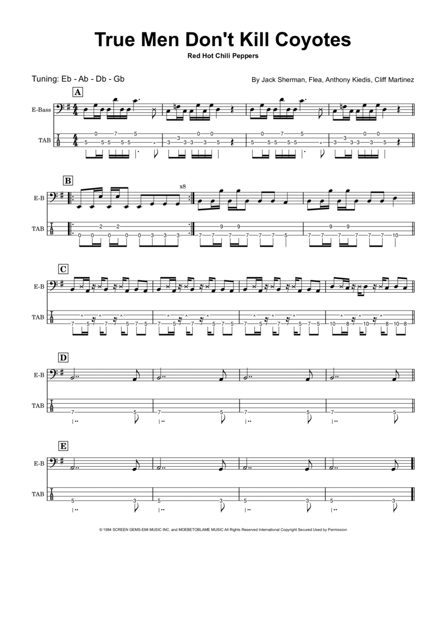 True Men Don't Kill Coyotes Guitar Tablature scores gallery preview page 1