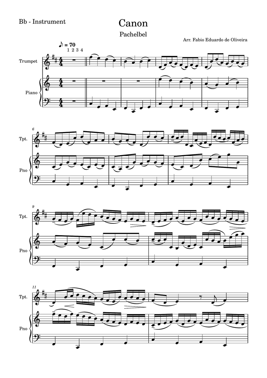 Canon Pachelbel + Free Mp3 Playback + Solo and Piano Parts B-Flat Trumpet scores gallery preview page 2