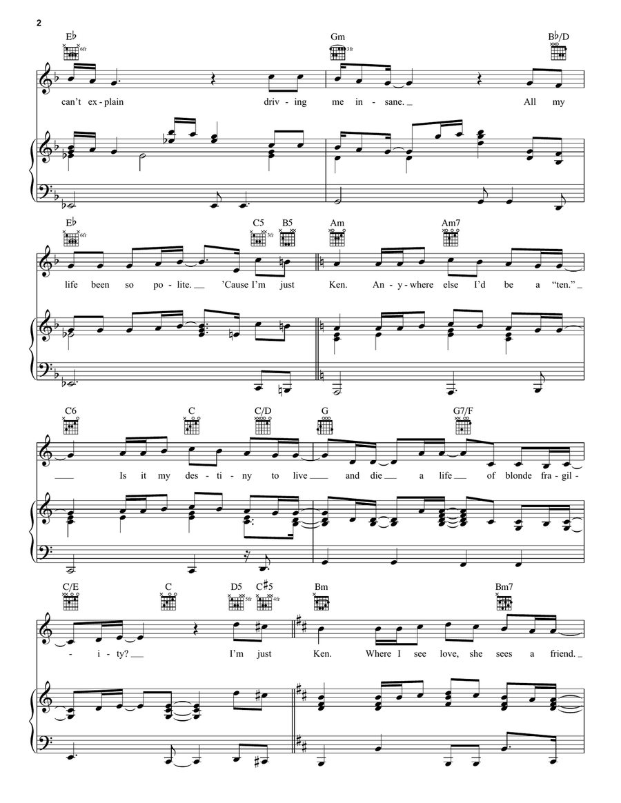 I'm Just Ken (from Barbie) Piano, Vocal, Guitar scores gallery preview page 2