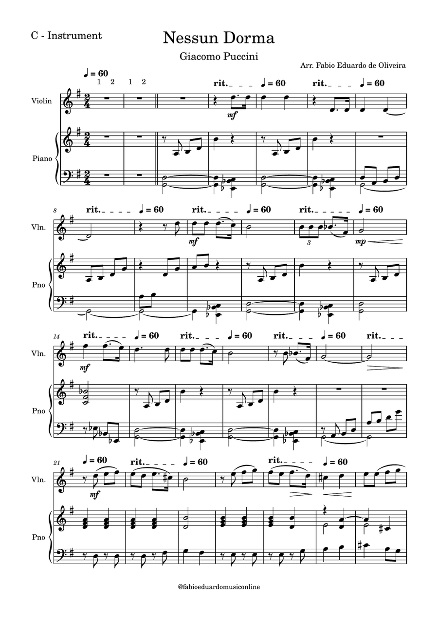 Nessun Dorma (Puccini) + FREE Mp3 Playback + PDF Solo and Piano Parts Flute scores gallery preview page 2