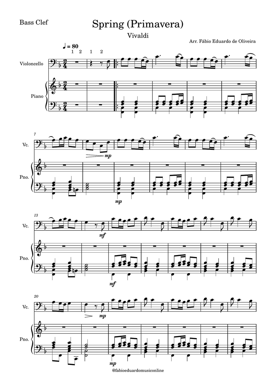 Spring/Primavera (The Four Seasons - Vivaldi) + FREE Playback + Pdf Solo and Piano Parts Piano scores gallery preview page 2