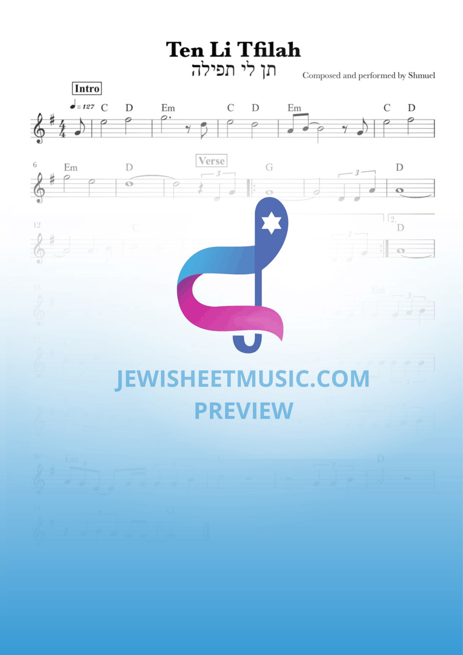 Ten Li Tfilah. Give Me One Prayer by Shmuel. Sheet Music Piano scores gallery preview page 1