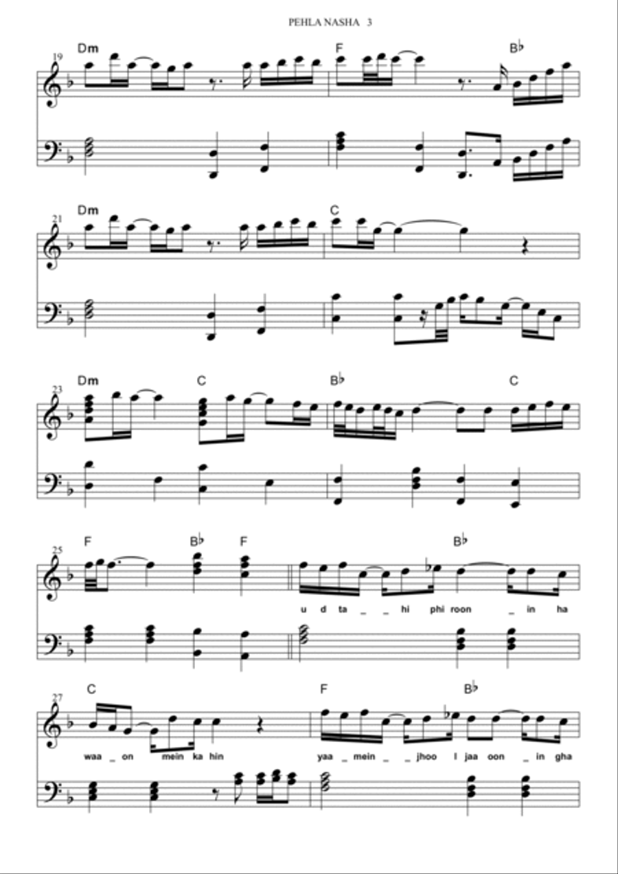 PEHLA NASHA | FILM : JO JEETA WOH SIKKANDAR | PIANO SHEET MUSIC Piano Method scores gallery preview page 3
