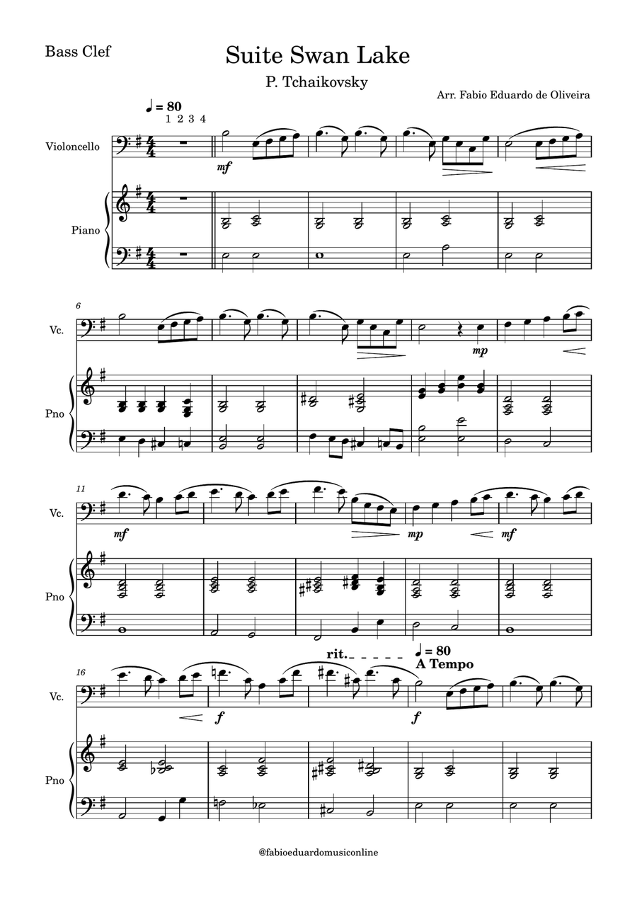 Swan Lake (Tchaikovsky) + FREE Mp3 Playback + Pdf Solo and Piano Parts Piano scores gallery preview page 2