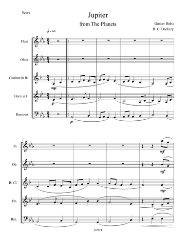 Jupiter (from The Planets) for Woodwind Quintet