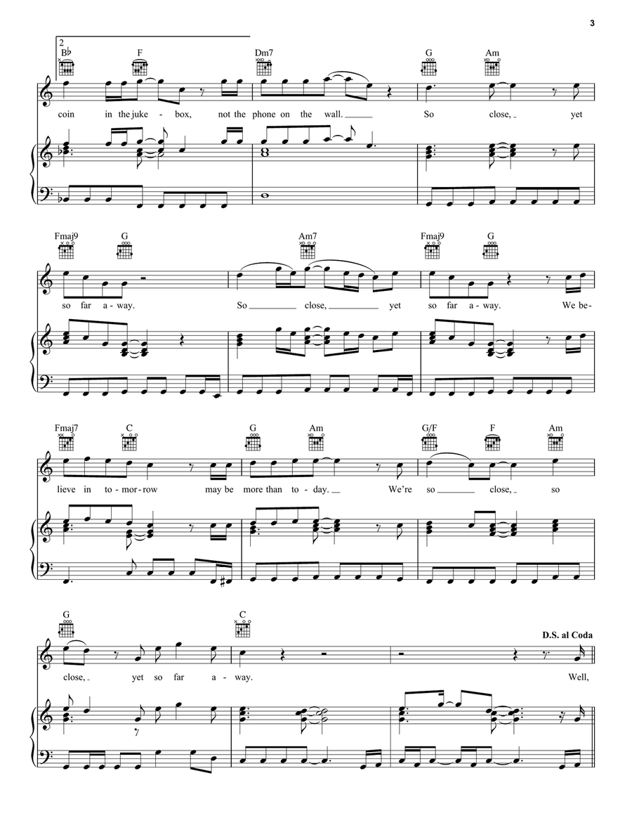 So Close So Close Piano, Vocal, Guitar scores gallery preview page 3