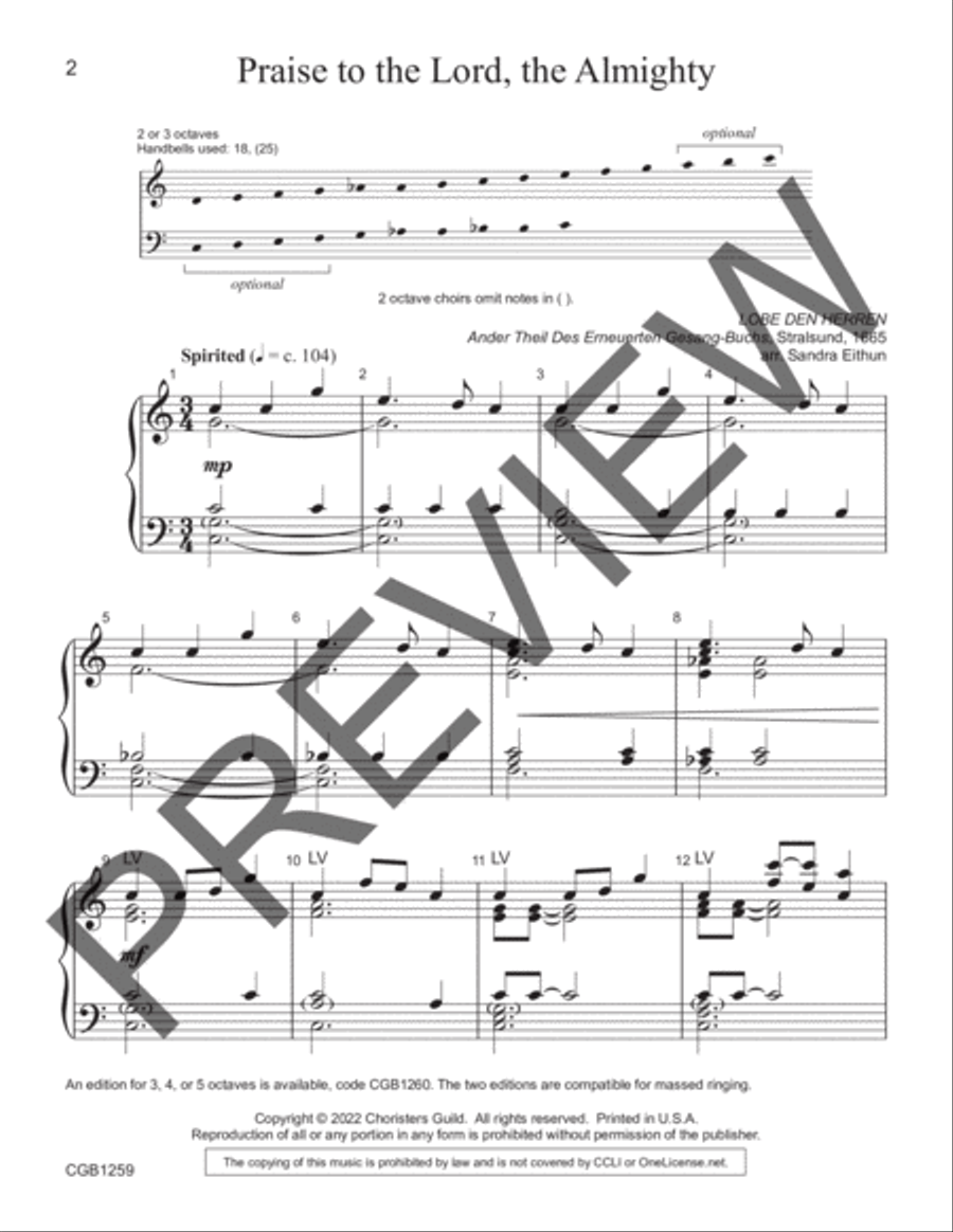 Praise to the Lord, the Almighty (2 or 3 octaves) 3-Octaves scores gallery preview page 2