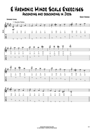 E Harmonic Minor Scale Exercises - Ascending and Descending in 3rds