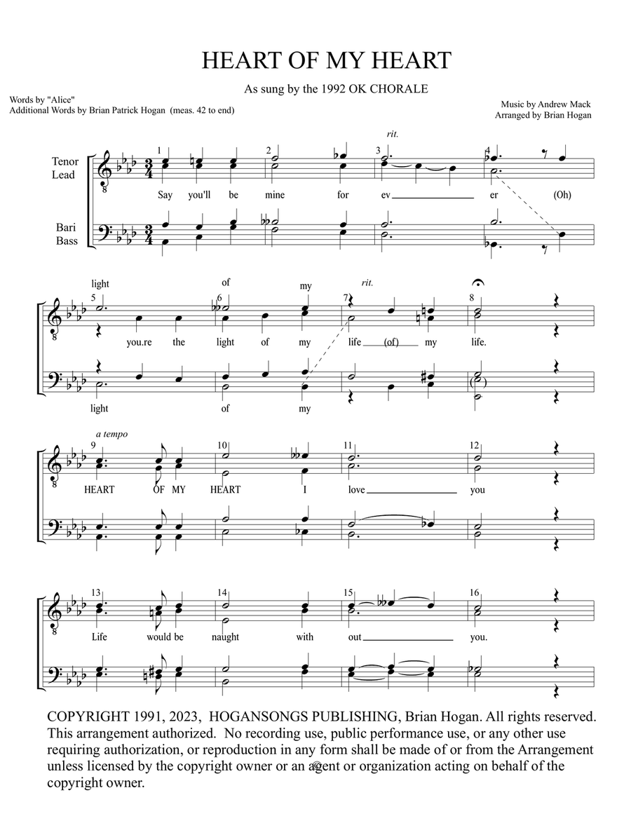 HEART OF MY HEART 1992 HEART OF MY HEART 1992 TTBB scores gallery preview page 1