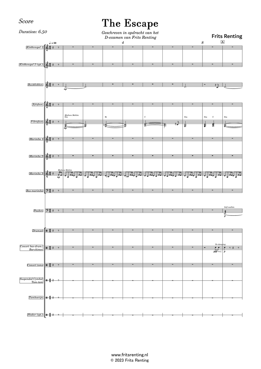 The Escape (medium/big percussion ensemble) Percussion Ensemble scores gallery preview page 1