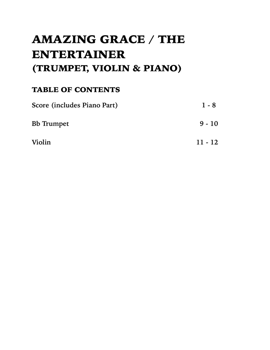 Amazing Grace / The Entertainer (Trio for Trumpet, Violin and Piano) Small Ensemble scores gallery preview page 4
