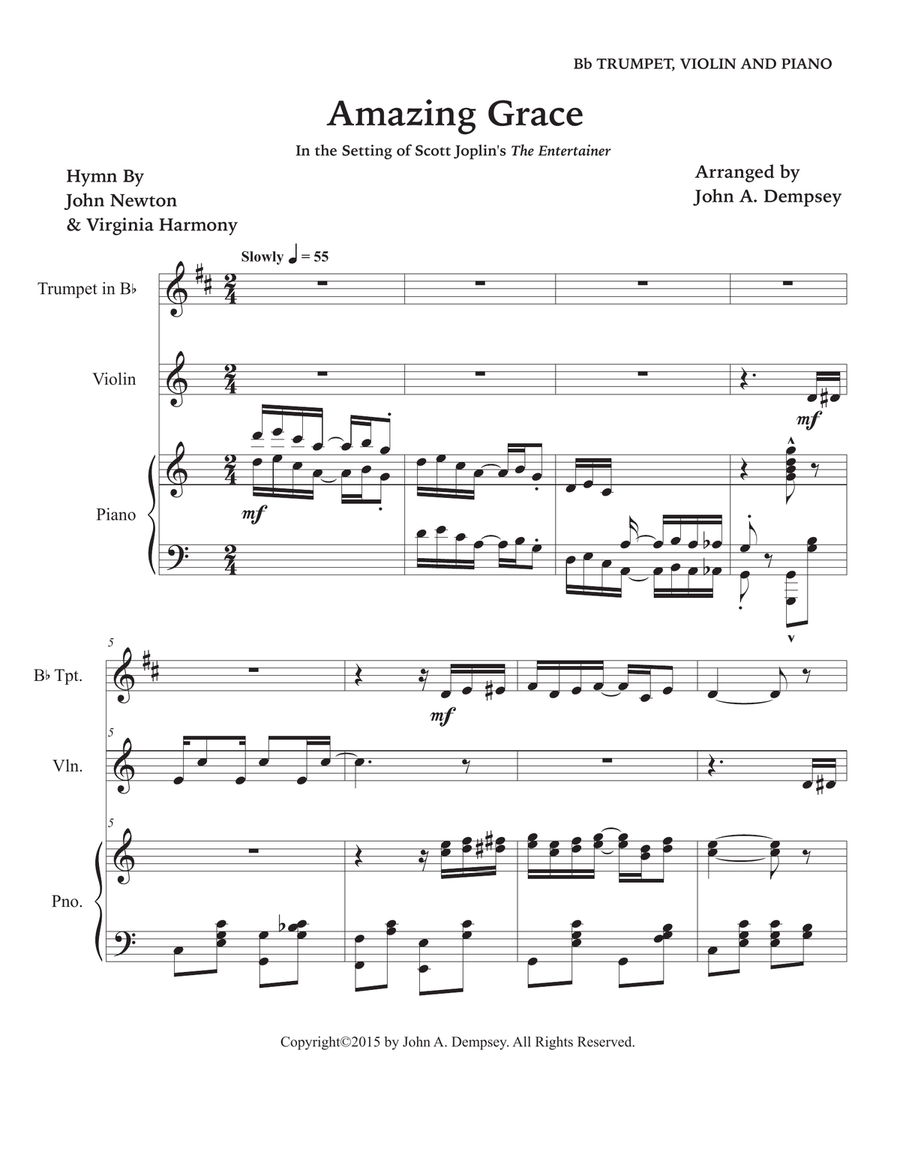 Amazing Grace / The Entertainer (Trio for Trumpet, Violin and Piano) Small Ensemble scores gallery preview page 5
