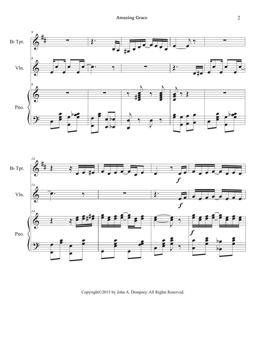 Amazing Grace / The Entertainer (Trio for Trumpet, Violin and Piano) Small Ensemble scores gallery preview page 6