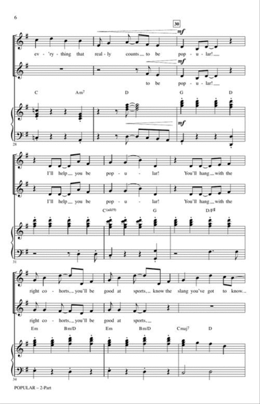 Popular (from the Broadway Musical “Wicked”) 2-Part scores gallery preview page 4