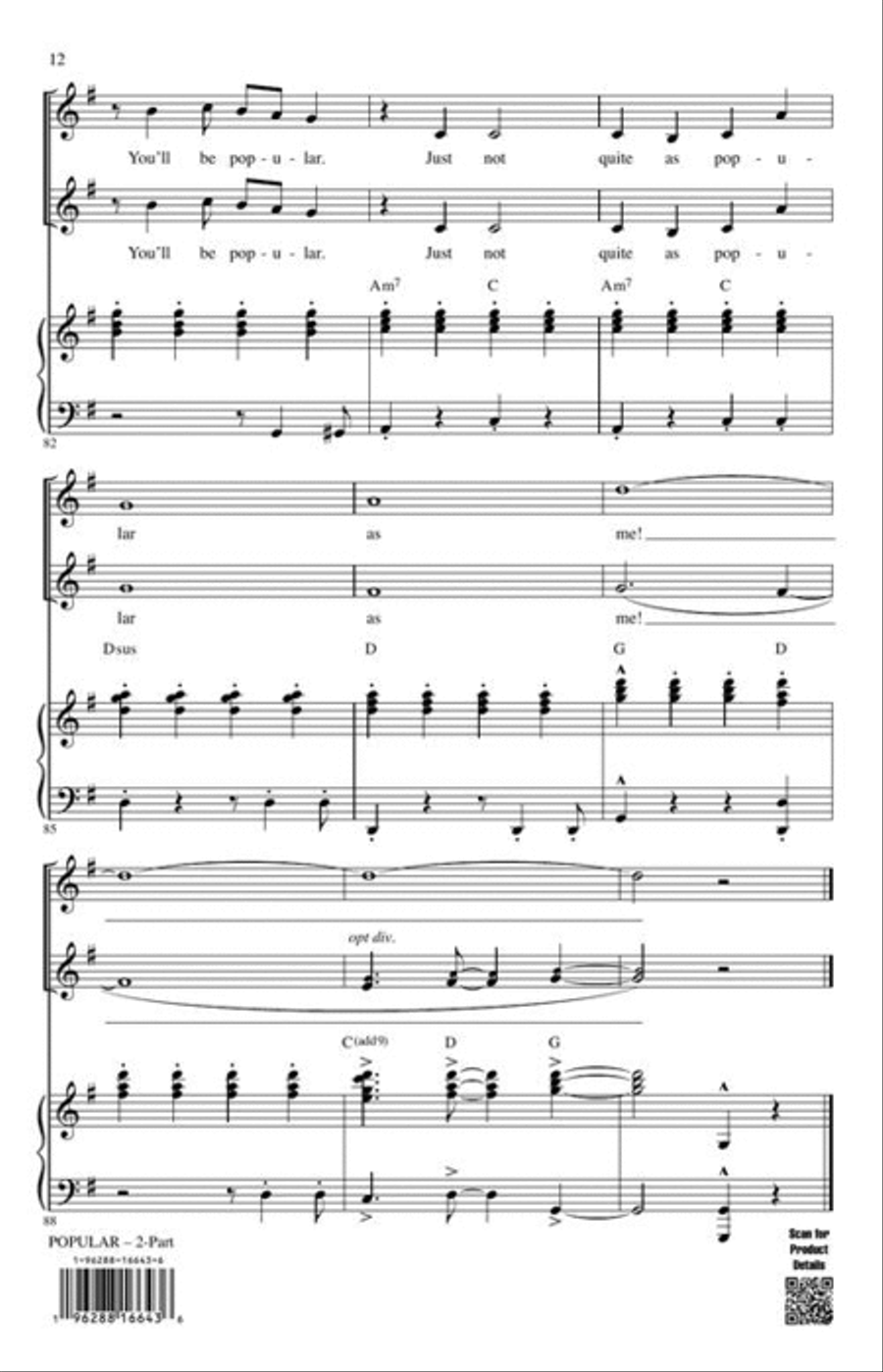Popular (from the Broadway Musical “Wicked”) 2-Part scores gallery preview page 6