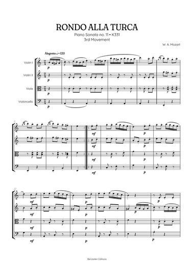 Rondo Alla Turca (Turkish March) | String Quartet Sheet Music