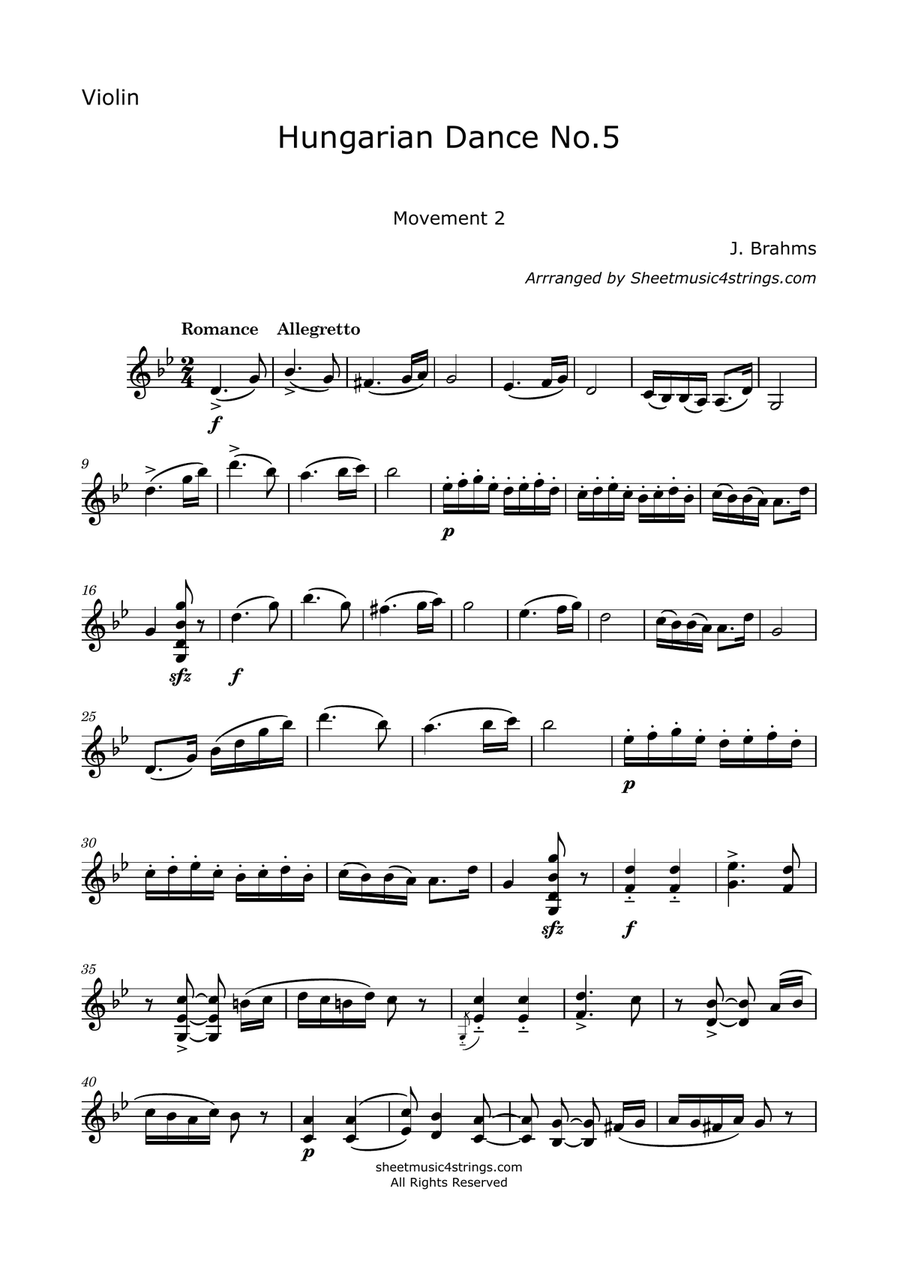 Brahms, J. - Hungarian Dance No. 5, for Violin and Viola Viola scores gallery preview page 6