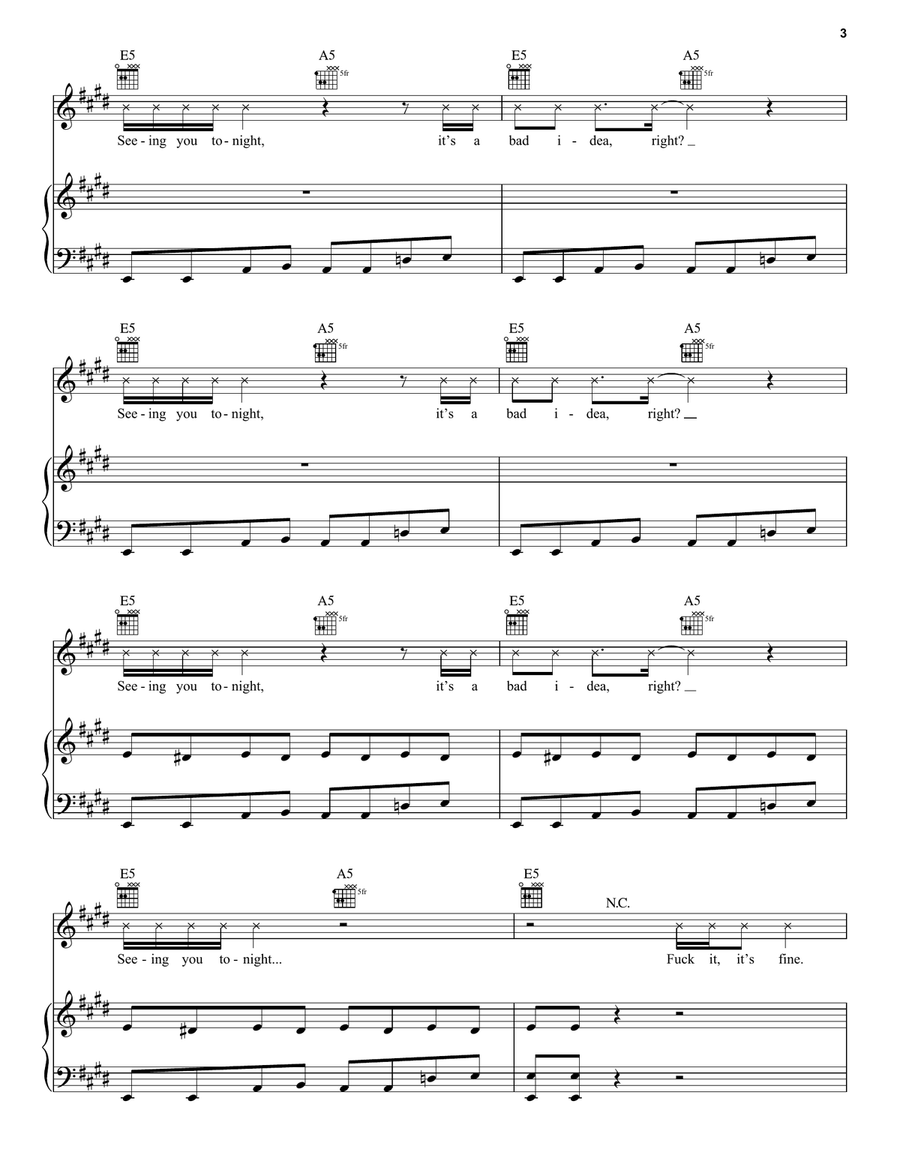 bad idea right? bad idea right? Piano, Vocal, Guitar scores gallery preview page 3