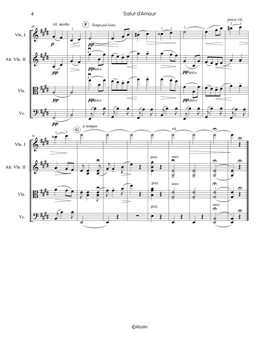 Elgar: Salut d'Amour - String Trio (Violin, Viola, Cello), or 2 Violins and Cello String Trio scores gallery preview page 5