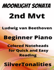 Moonlight Sonata 2nd Mvt Beginner Piano Sheet Music with Colored Notation mini preview
