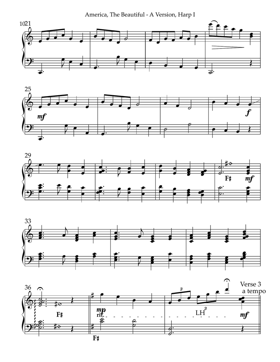 America The Beautiful, Multi-Level Duet for Harps, A Version, Harp I Pedal Harp scores gallery preview page 3