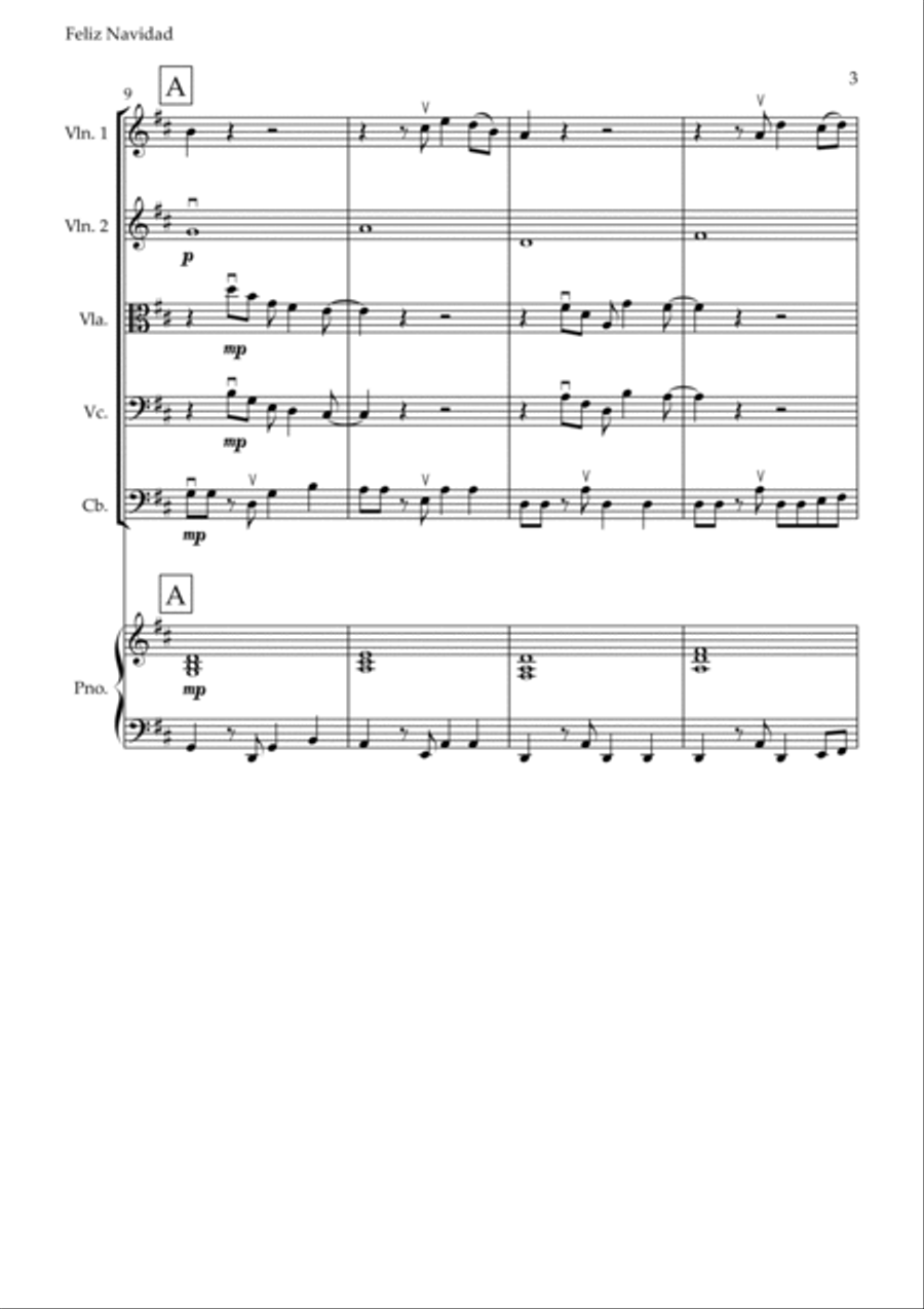 Feliz Navidad String Quintet scores gallery preview page 3