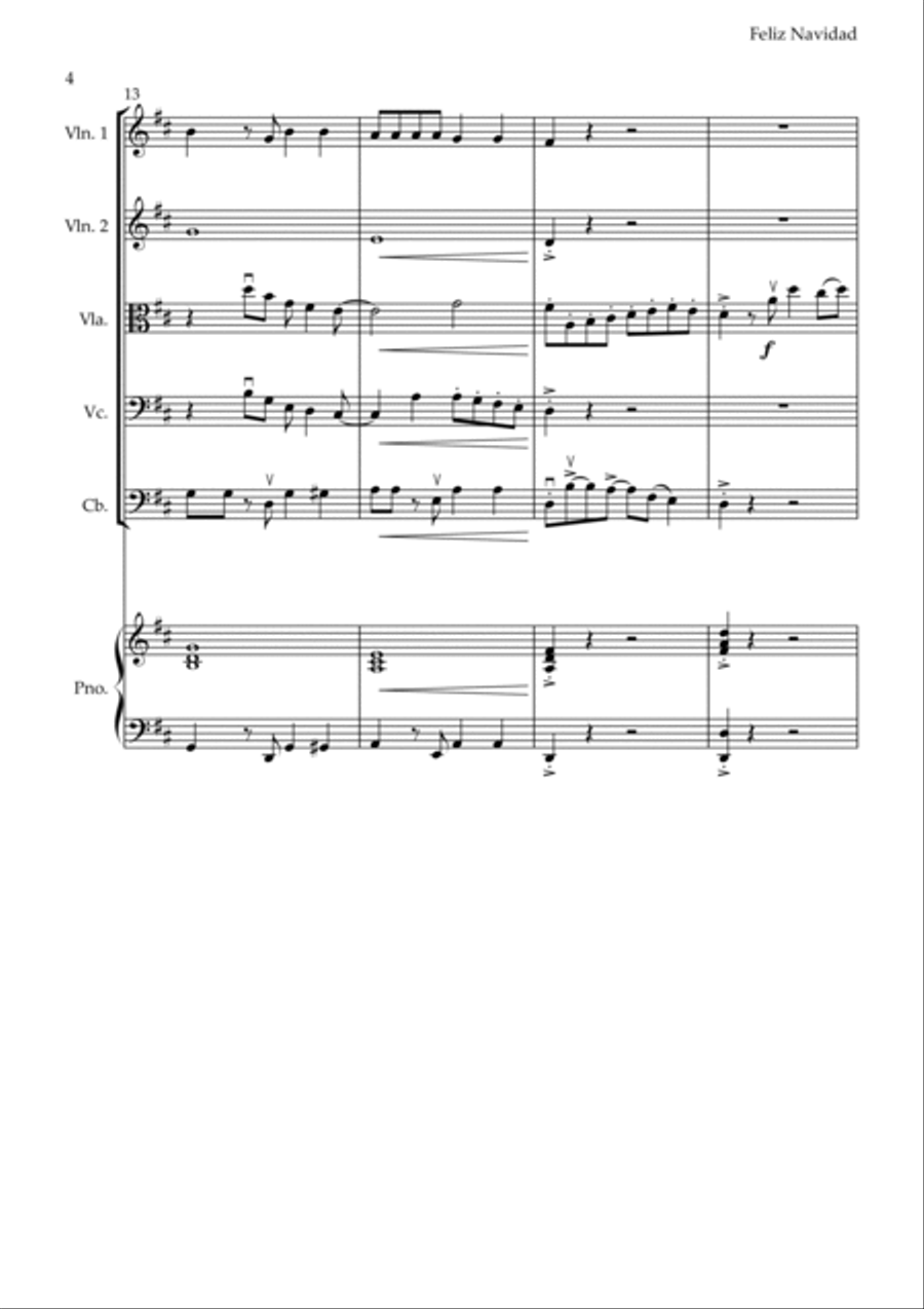 Feliz Navidad String Quintet scores gallery preview page 4
