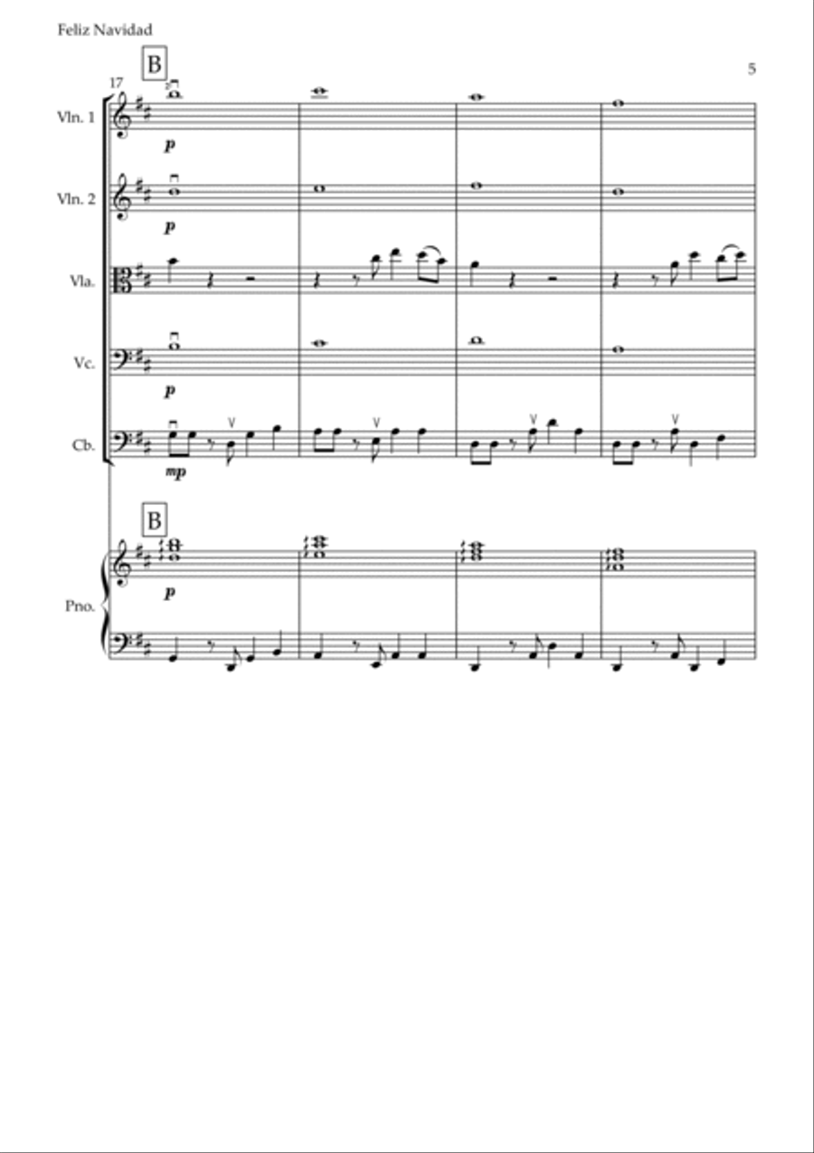 Feliz Navidad String Quintet scores gallery preview page 5