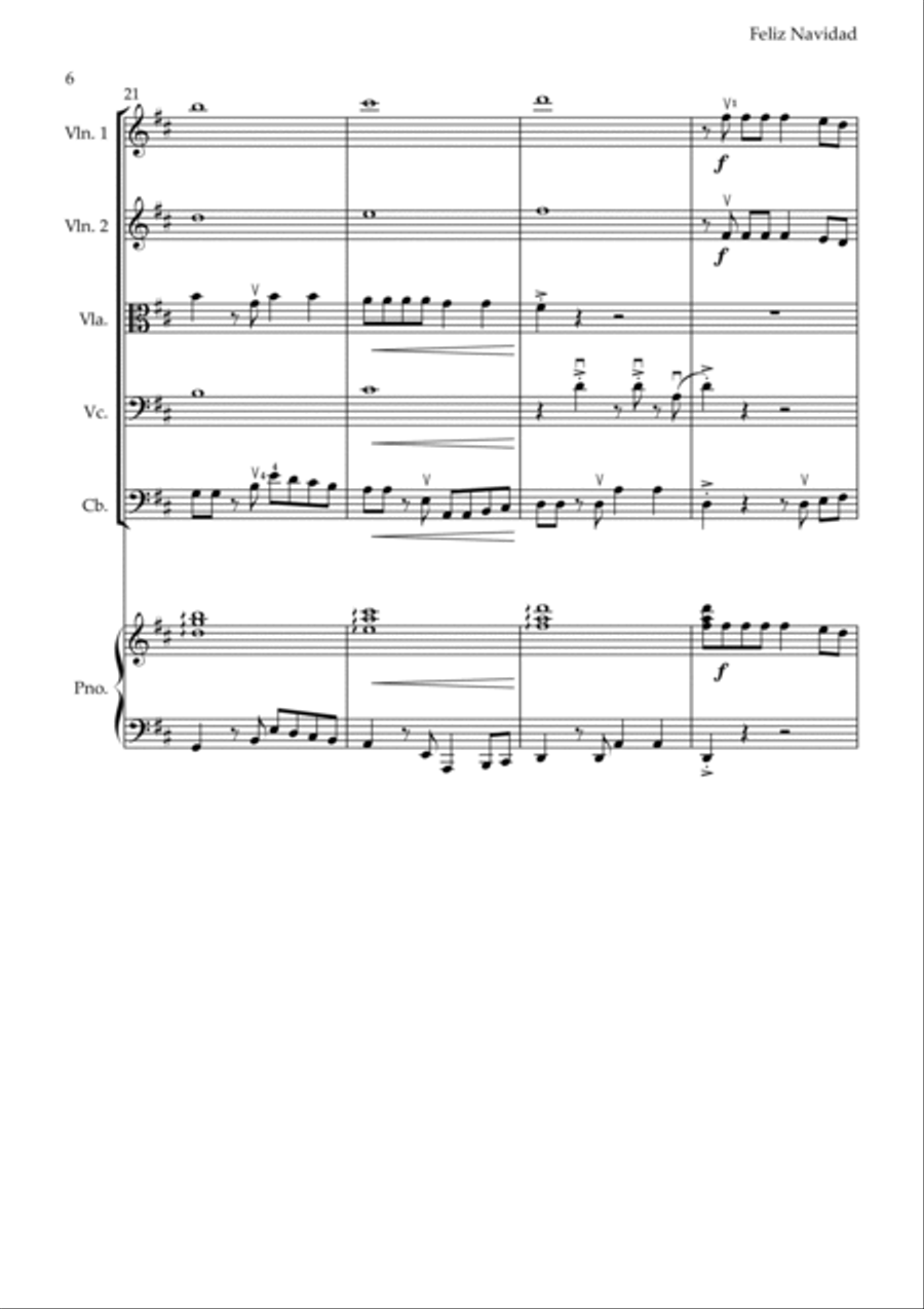Feliz Navidad String Quintet scores gallery preview page 6