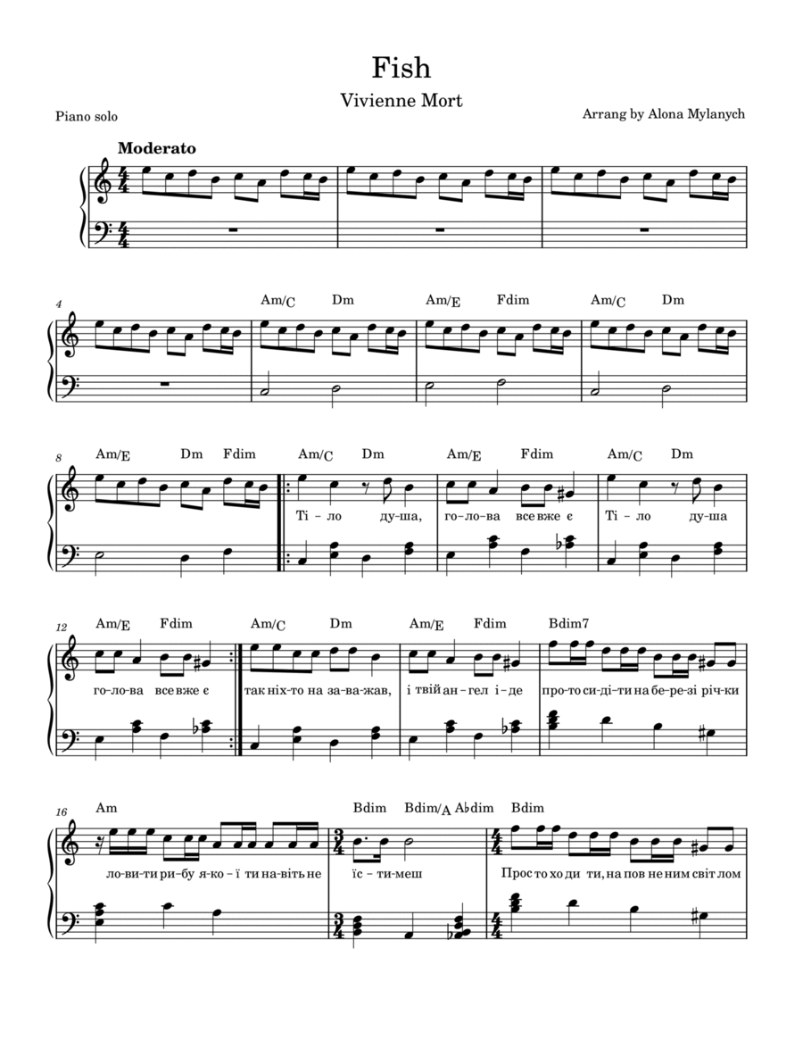 Fish Piano Solo scores gallery preview page 1