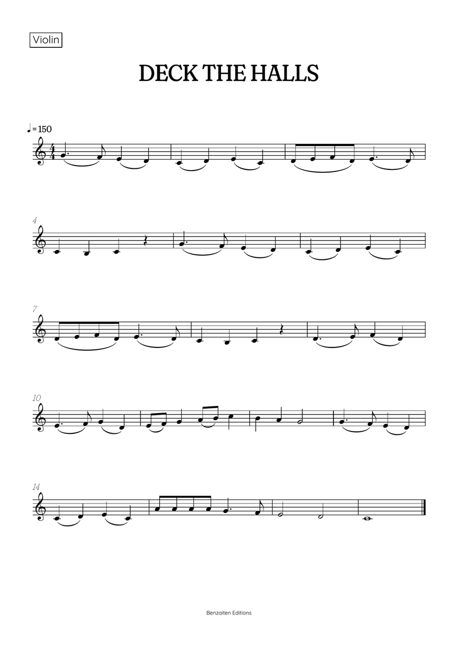Deck the Halls for violin and cello duet • super easy Christmas song sheet music String Duet scores gallery preview page 2