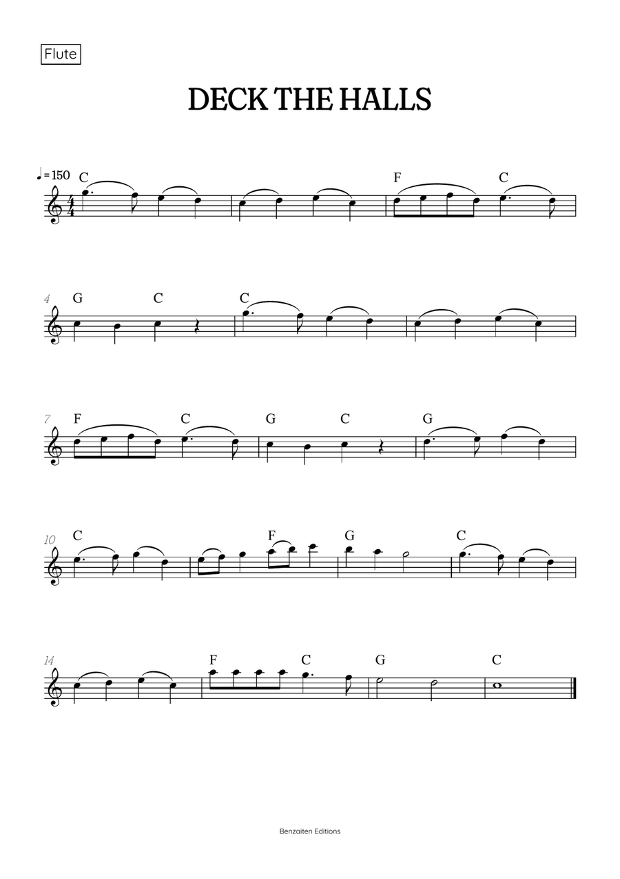 Deck the Halls for flute and clarinet duet • super easy Christmas song sheet music with chords Woodwind Duet scores gallery preview page 2