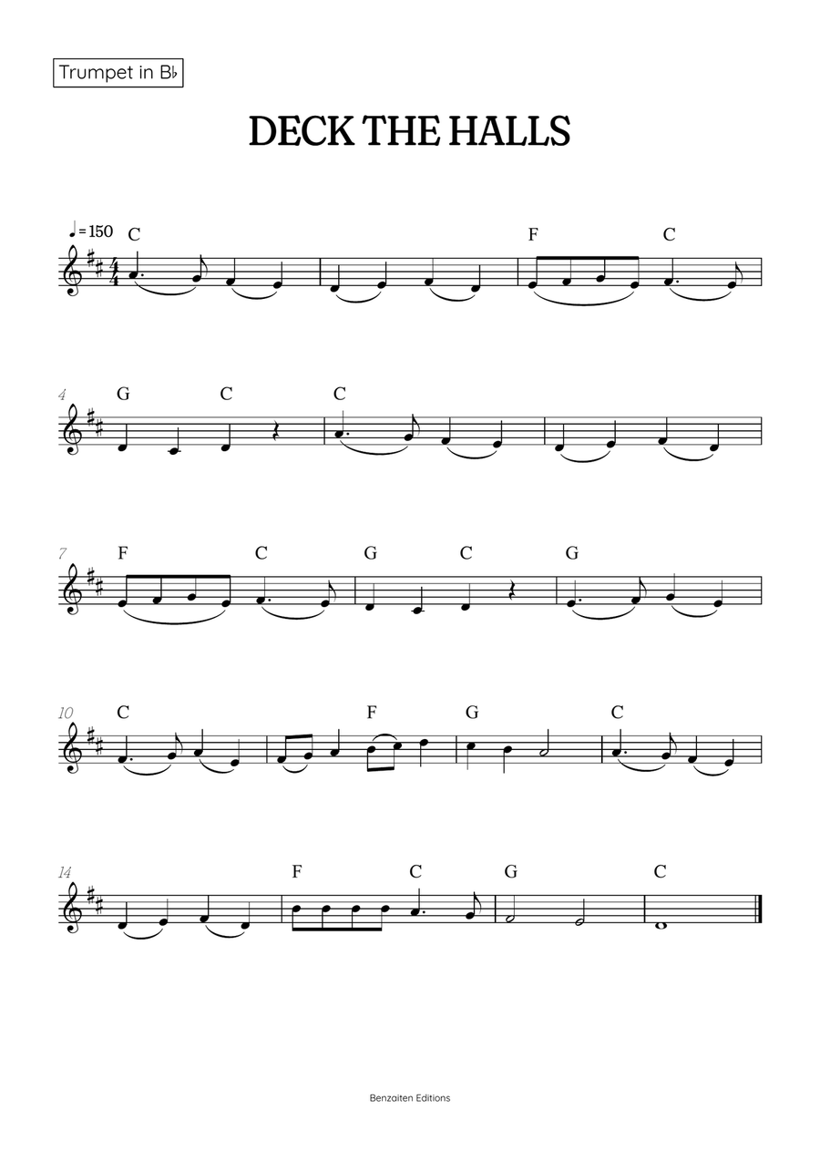 Deck the Halls for trumpet and french horn duet • super easy Christmas song sheet music with chords Brass Duet scores gallery preview page 2