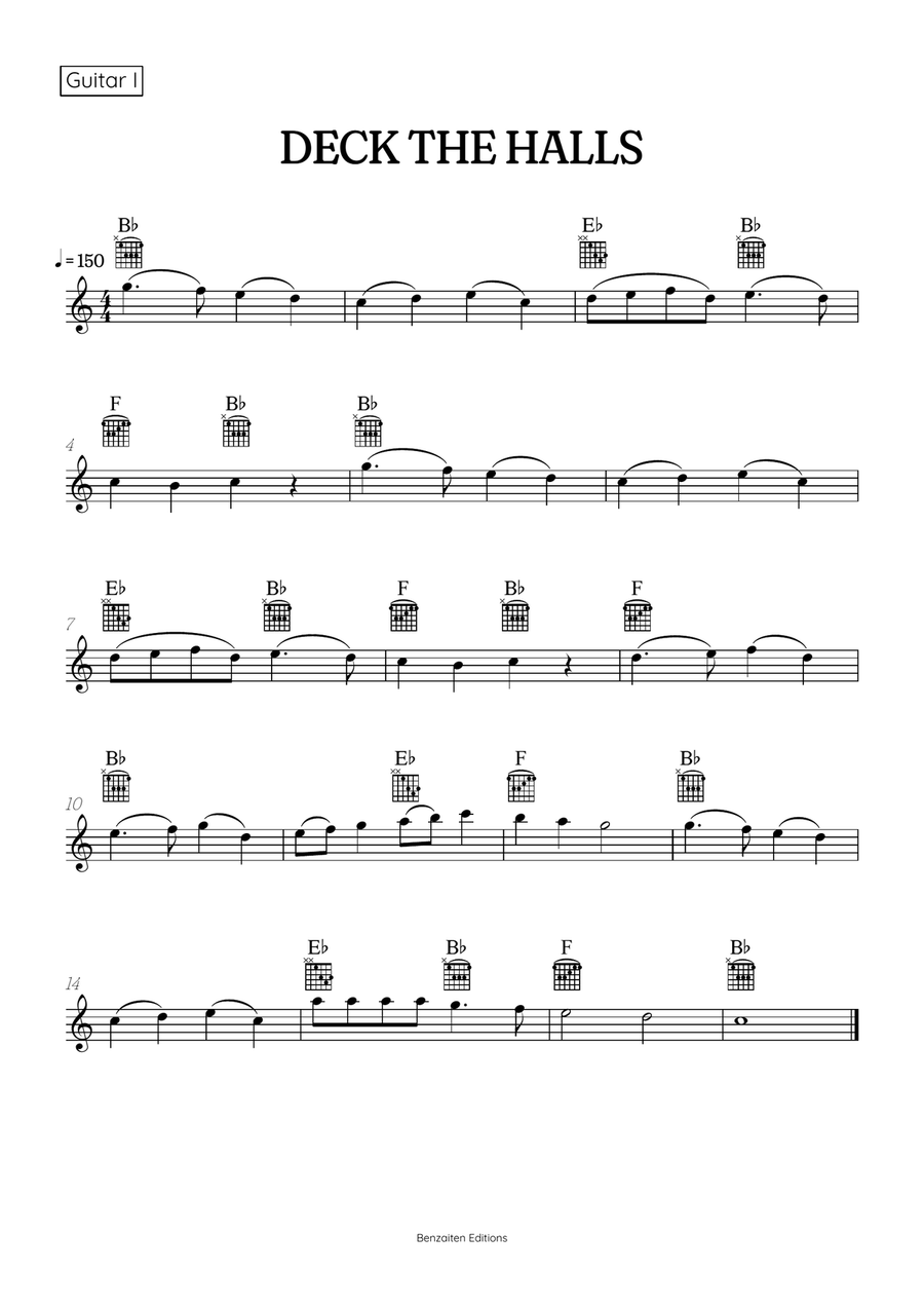 Deck the Halls for acoustic guitar duet • super easy Christmas song sheet music with chords Acoustic Guitar scores gallery preview page 2