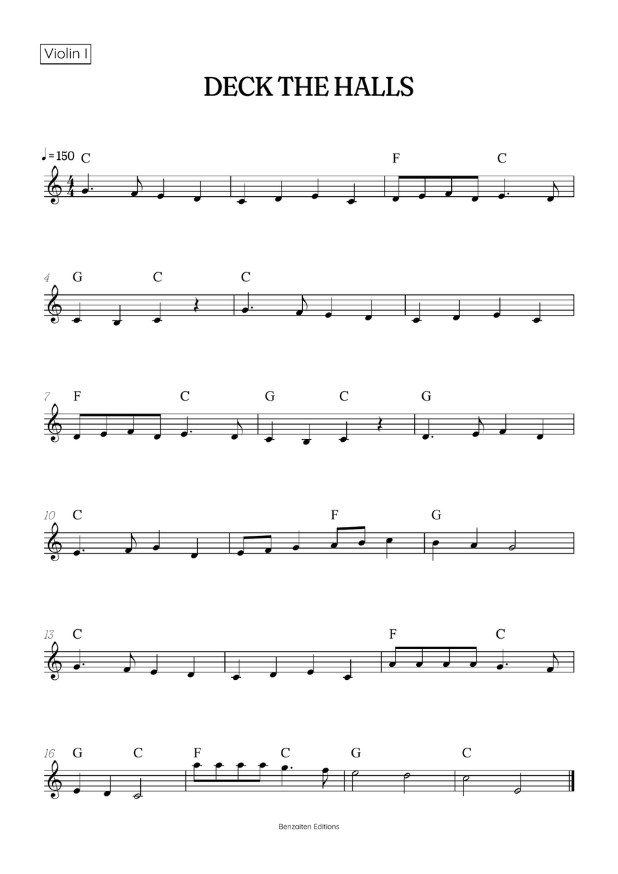 Deck the Halls for violin duet • easy Christmas song sheet music w/ chords String Duet scores gallery preview page 2