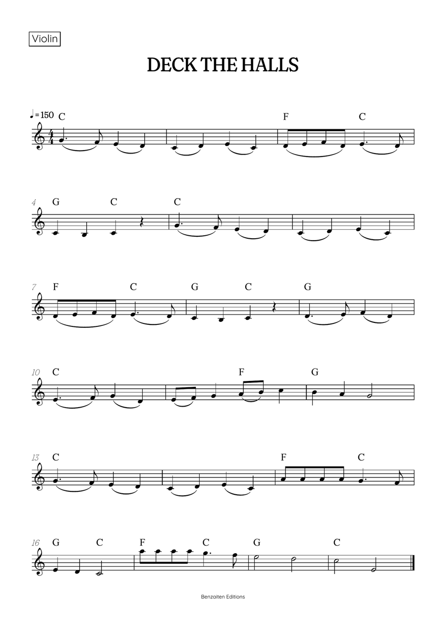 Deck the Halls for violin and viola duet • easy Christmas song sheet music w/ chords String Duet scores gallery preview page 2