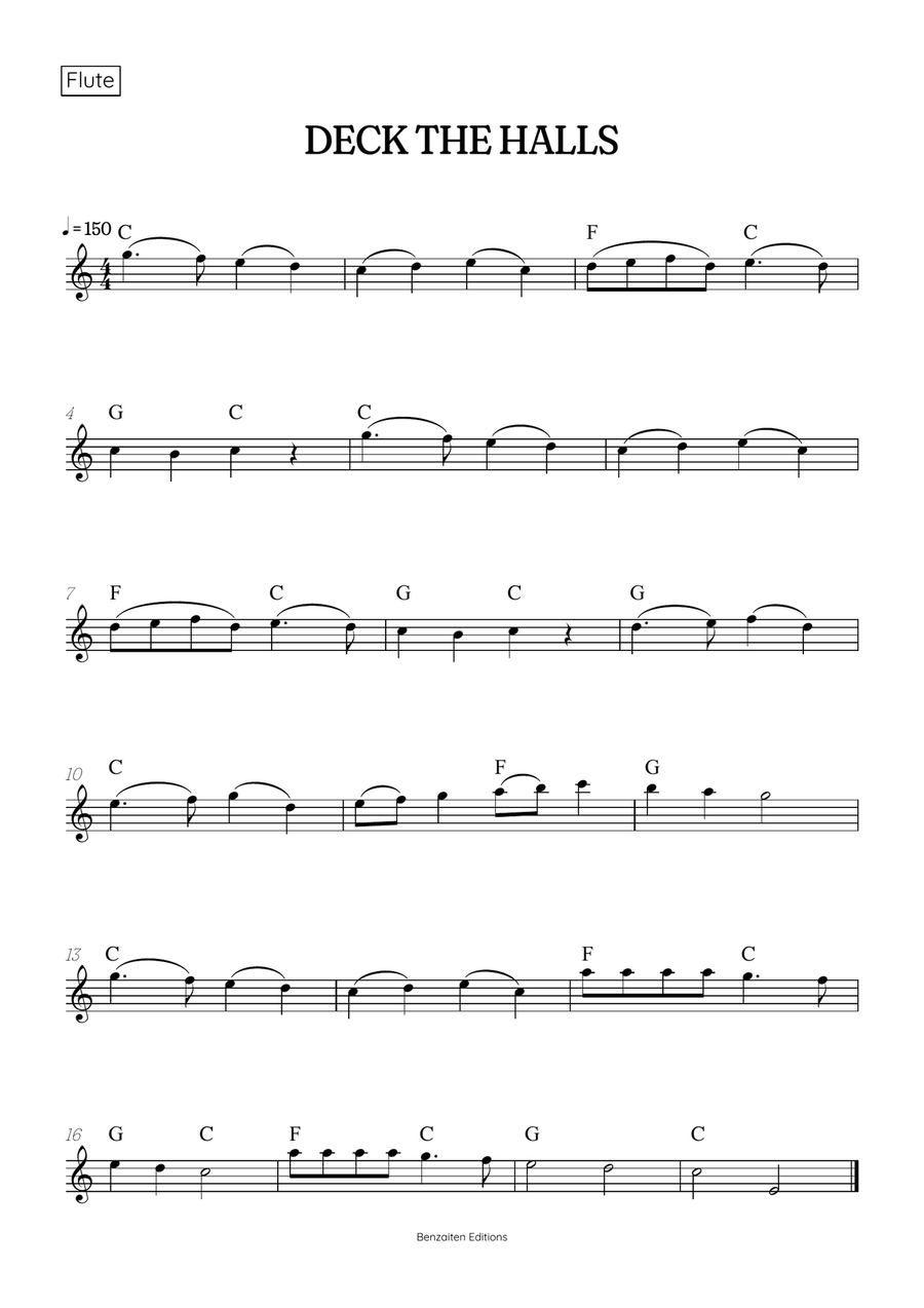 Deck the Halls flute and clarinet duet • easy Christmas song sheet music with chords Woodwind Duet scores gallery preview page 2