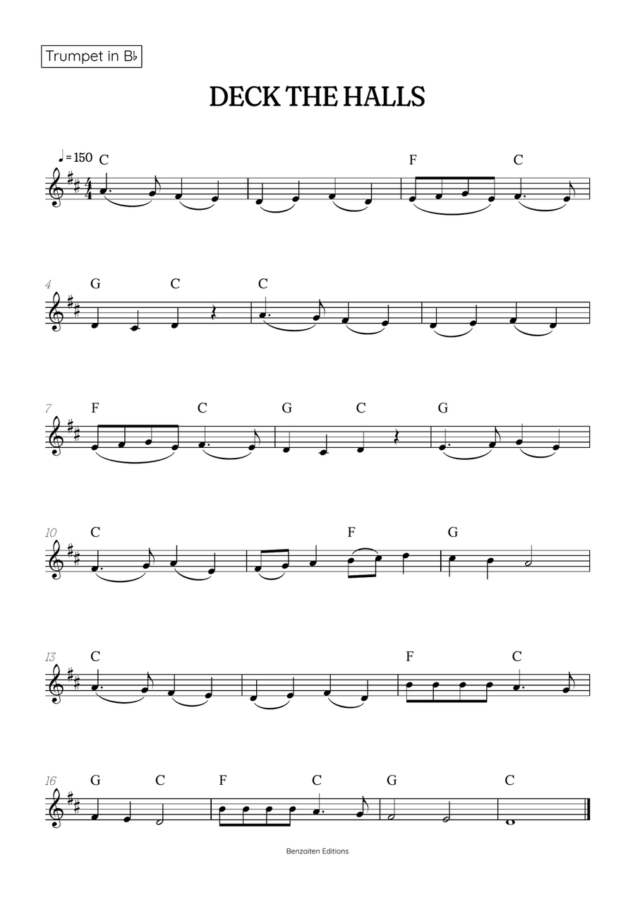 Deck the Halls trumpet and trombone duet • easy Christmas song sheet music with chords Brass Duet scores gallery preview page 2