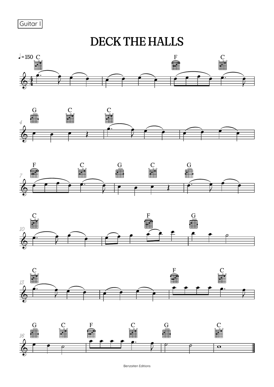 Deck the Halls acoustic guitar duet • easy Christmas song sheet music with chords Acoustic Guitar scores gallery preview page 2