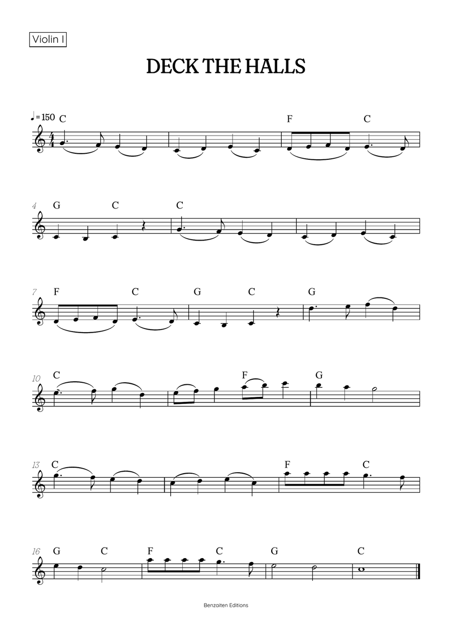 Deck the Halls for violin duet • intermediate Christmas song sheet music with chords String Duet scores gallery preview page 2