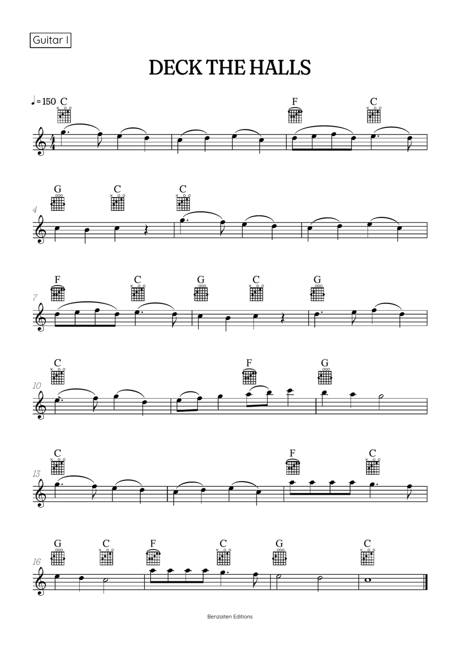 Deck the Halls for acoustic guitar duet • intermediate Christmas song sheet music with chords Acoustic Guitar scores gallery preview page 2